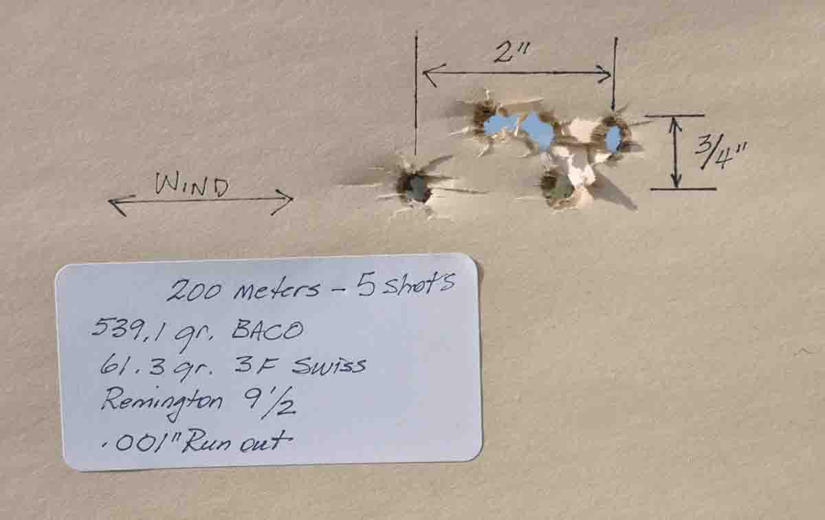 A bullet runout of .001 inch produced this five-shot group at 200 meters.